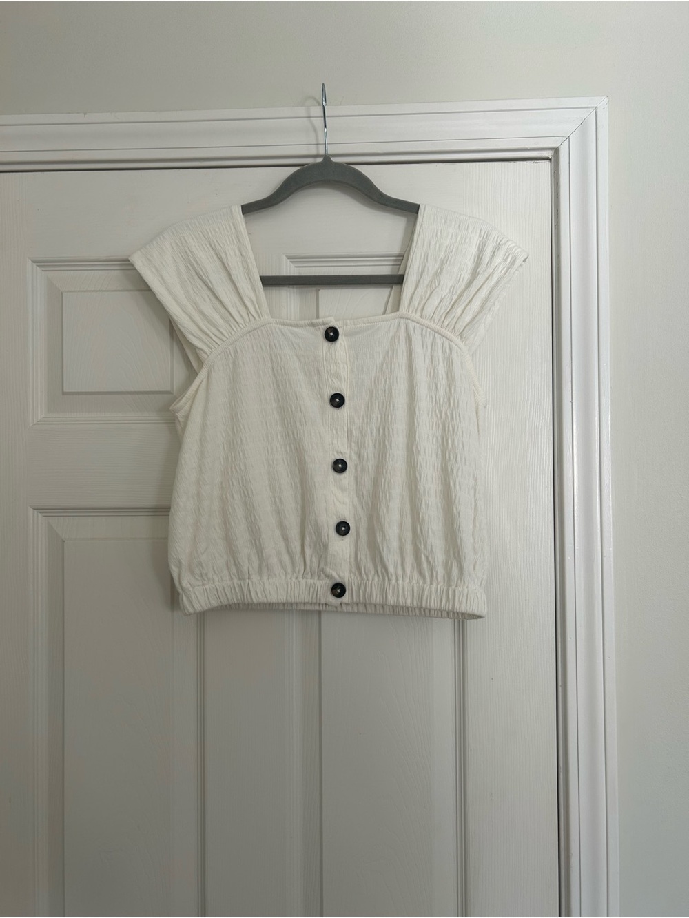 Madewell Cream Button-Front Square Neck Crop Tank